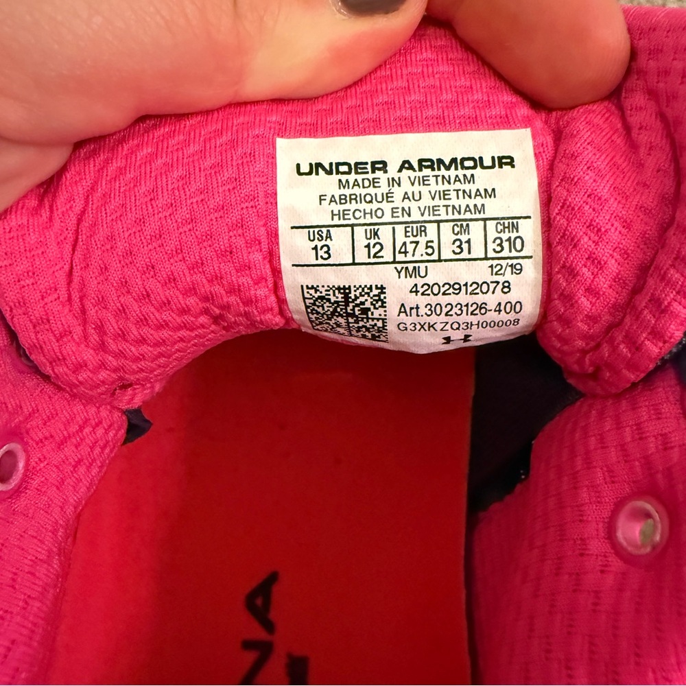 EUC Under Armour Men’s Hovr Tokyo Machina Blue and Pink Running Sneaker Size 13 - Picture 8 of 8